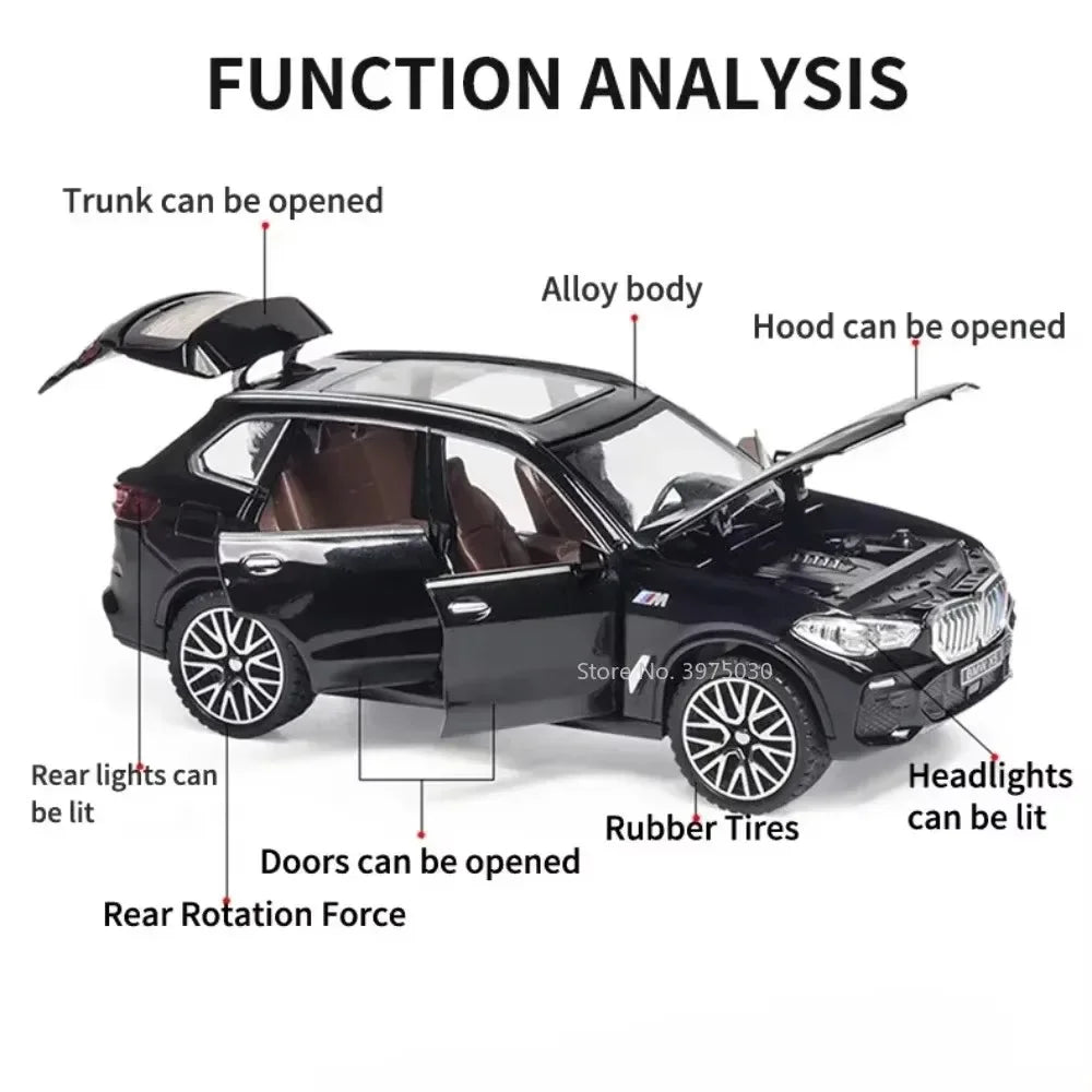 1:32 Scale X5 M8 Alloy Cars Models Diecast Toys with Light Sound SUV Doors Opened Miniature Vehicles for Kids Collection Gifts