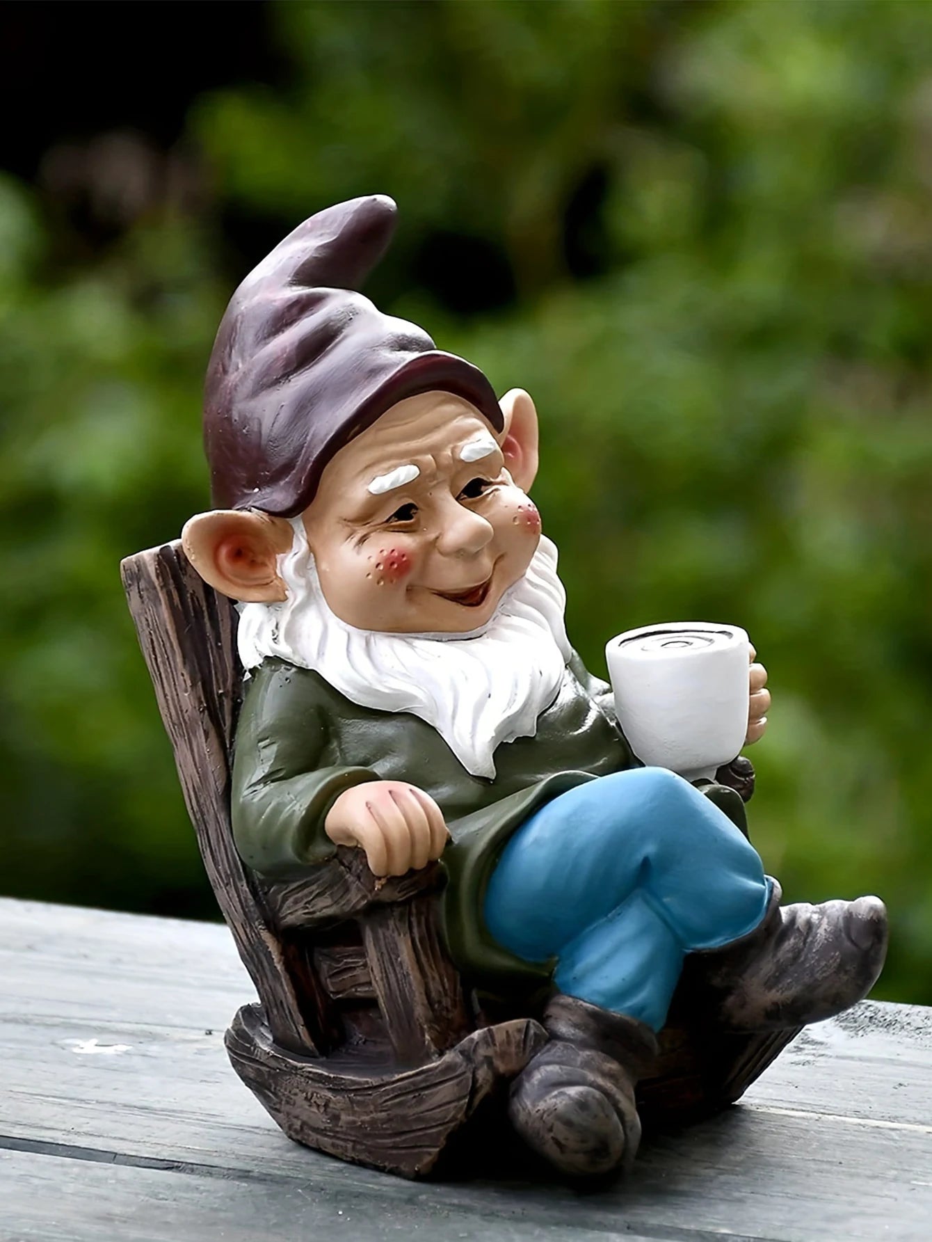 Chaise à bascule naine Gnome, 1 pièce, ornement en résine, décoration de jardin extérieur, Patio, boire tranquillement du thé, décoration paresseuse