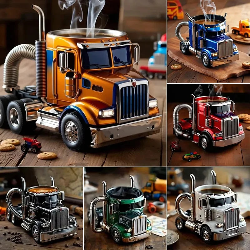 New Creative Truck Design Coffee Mug  1pcs Desktop Home Kitchen Semi Truck Coffee Cup 11 Ounces Semi-Trailer Water Cup Ornament
