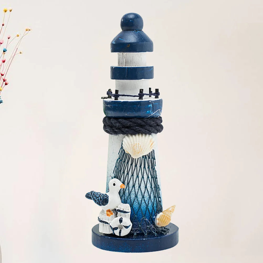 Wooden Lighthouse Decor Nautical Lighthouse Figurine Ocean Rustic Lighted Tower Sea Beach Themed Statue