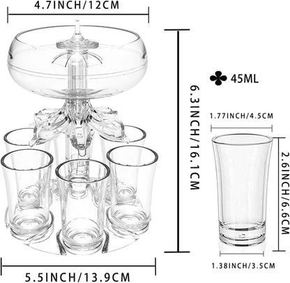 Party Drink Shot Dispenser with 6 Shot Glasses Set Acrylic Holder Drinking Game Tool Family Gathering Bar Wine Glass Set