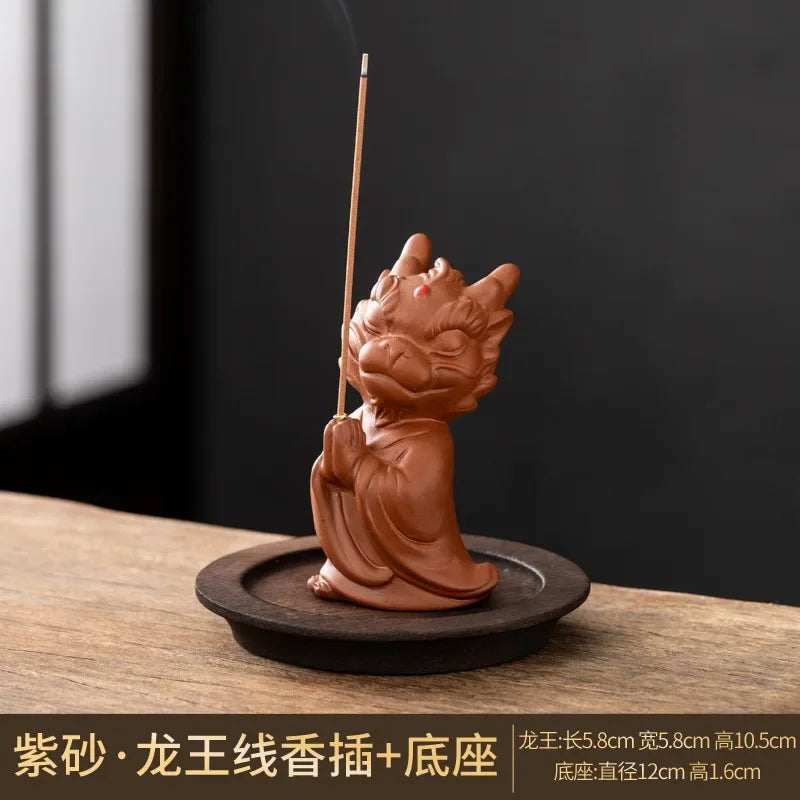 Wishing Dragon Line Incense Burner Creative Ceramic Zodiac Dragon King Incense Insertion Seat Zen Tea Ceremony Desktop Incense