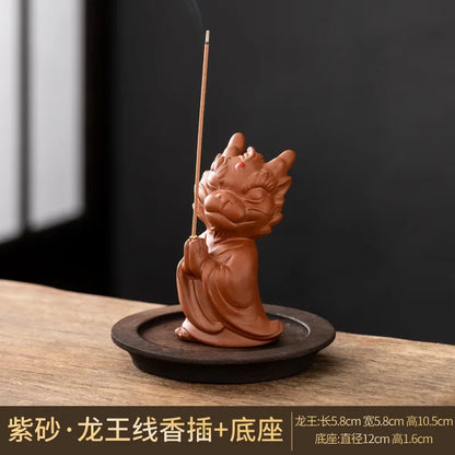 Wishing Dragon Line Incense Burner Creative Ceramic Zodiac Dragon King Incense Insertion Seat Zen Tea Ceremony Desktop Incense