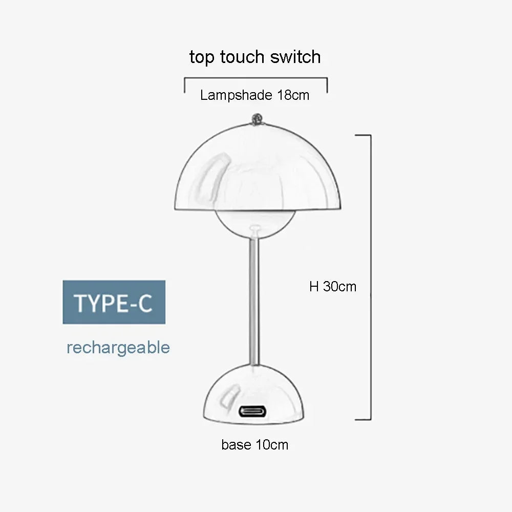 Mushroom Flower Bud Rechargeable LED Table Lamps Desk Night For Bedroom Dining Touch Night Light Simple Modern Decoration