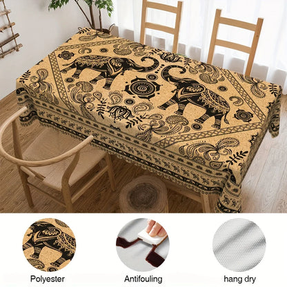 Country Style Elephant Flowers Plants Tablecloth Home Decorations Farmhouse Tribal Rectangle Table Cloth for Kitchen Table Decor