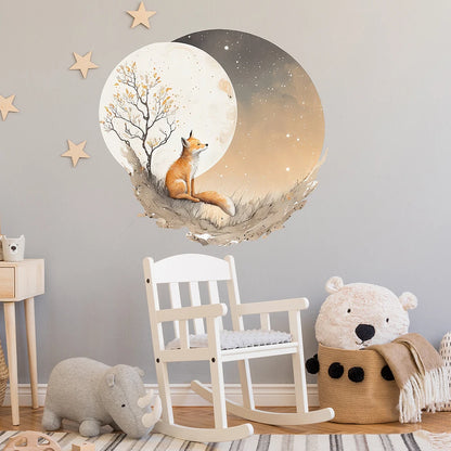Fox Tree Moon Round Wall Sticker Living Room Bedroom Jungle Forest Animal Wall Decal Living Room Home Decor