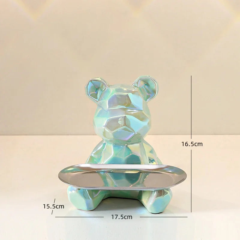 Ceramic Geometric Bear Ornament Coin Bank Home Living Room Desktop Remote Control Key Storage Tray Decorative Statue Gift