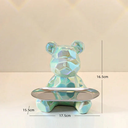 Ceramic Geometric Bear Ornament Coin Bank Home Living Room Desktop Remote Control Key Storage Tray Decorative Statue Gift