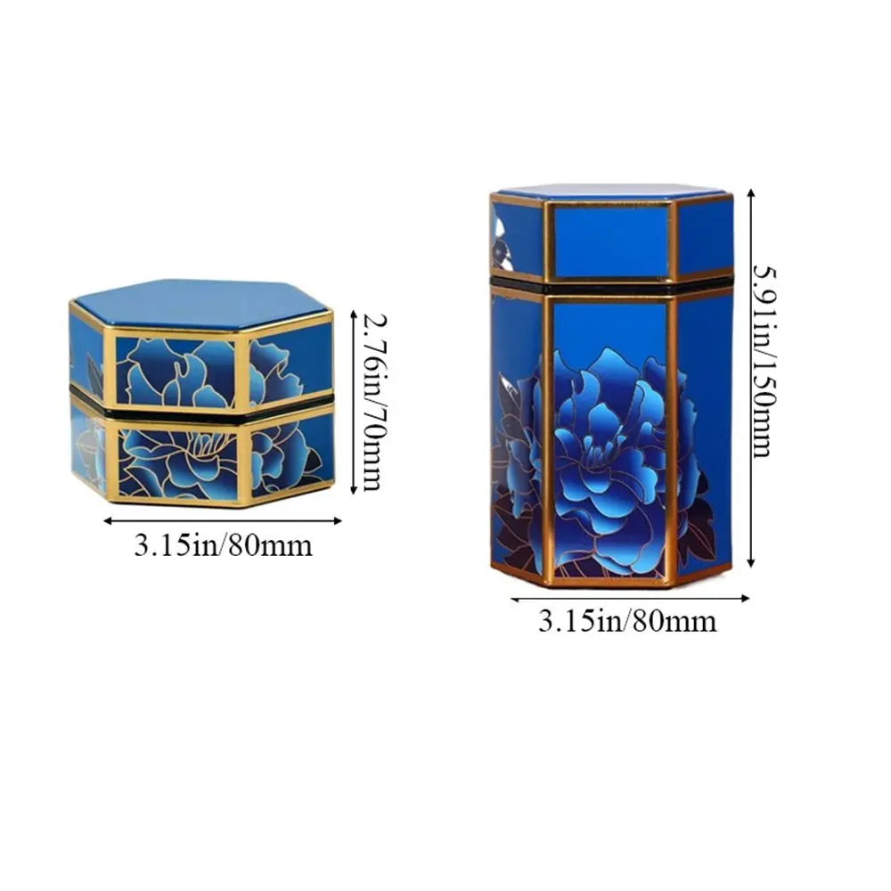 Creative Hexagonal Tea Pot Tin Can Tinplate Tea Storage Tank Sealed Portable Tea Box Tea Storage Container Tea Set Accessories