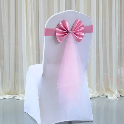 10PCS Satin Organza Chair Bow Sashes Wedding Chair Knots Bow Cover Band For Party Event Hotel Banquet Country Wedding Decoration