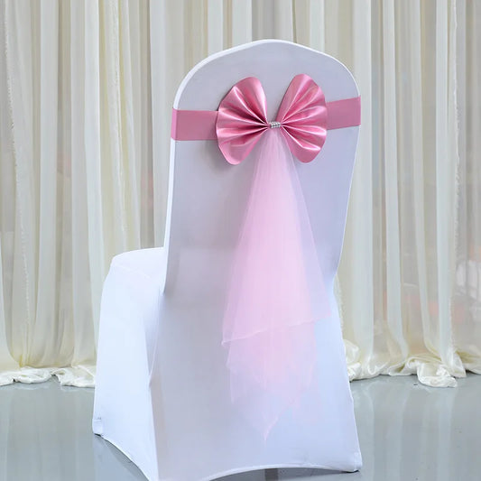 10PCS Satin Organza Chair Bow Sashes Wedding Chair Knots Bow Cover Band For Party Event Hotel Banquet Country Wedding Decoration