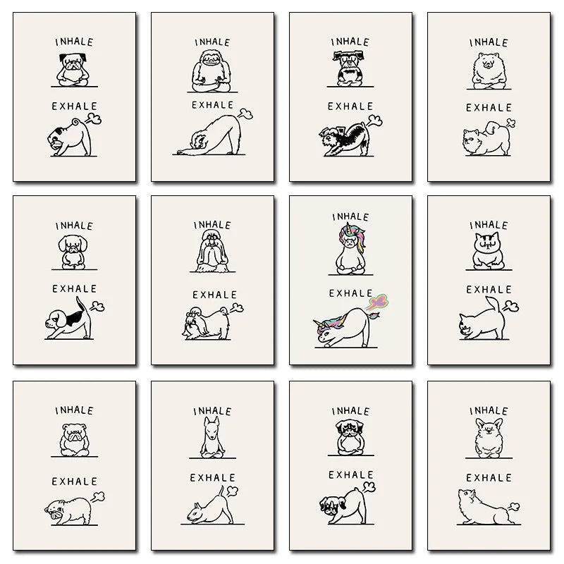 Inhale Exhale Poster Llama Sloth Husky Bulldog Dachshund Canvas Printing For Home Living Room Wall Decoration Frameless Painting