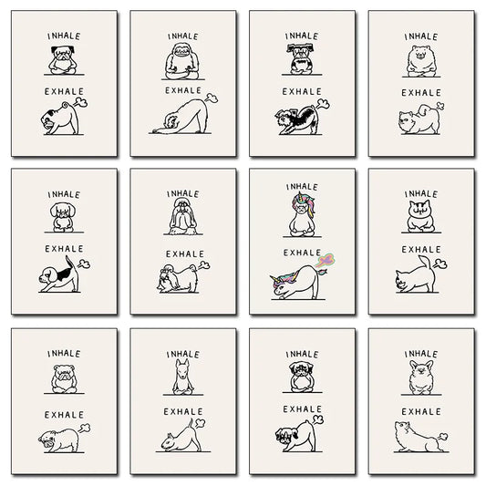 Inhale Exhale Poster Llama Sloth Husky Bulldog Dachshund Canvas Printing For Home Living Room Wall Decoration Frameless Painting