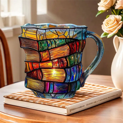 Painted Book Coffee Mug with Charming Book Motifs Book Shaped Tea Cup Gifts for Home Office Decoration
