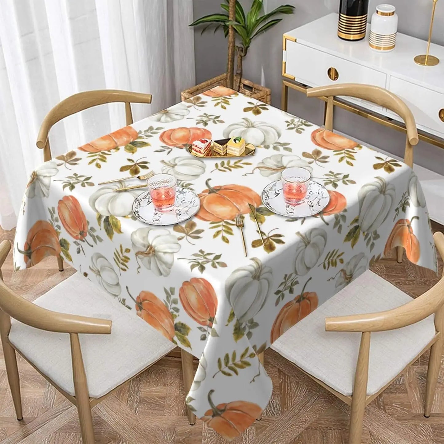 Autumn Pumpkin Waterproof Tablecloth Holiday Wedding Party Decor Fall Thanksgiving Maple Leaf Table Cover for Dining Table Decor