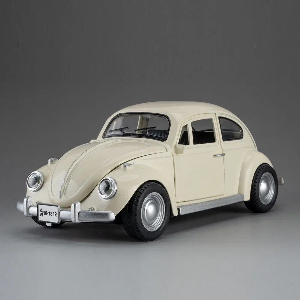1:18 Scale Beetle 1955 Models Cars Alloy Diecast Toys Light Music Car Rubber Tires Pull Back Vehicles for Kids Collection Gifts