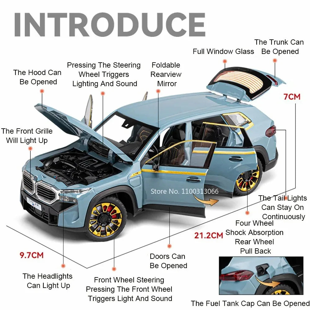 1:24 Scale i5M60 XM Toys Models Cars Alloy Diecast Rubber Tires Miniature Vehicle with Light Sound Car Kids Children's Day Gifts