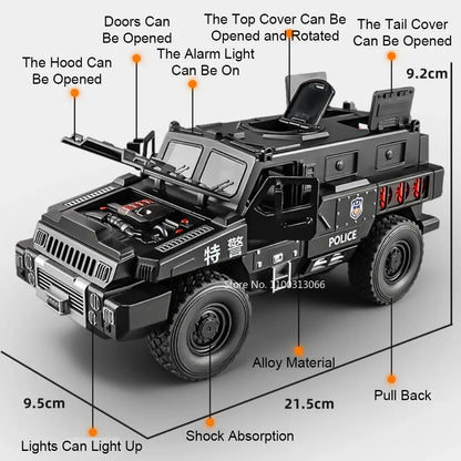 1:50 Double Turret Armored Cars Toys Models Alloy Diecasting with Light Music Miniature Panzer Vehicles for Boys Festival Gifts