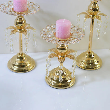 Gold Crystal Candle Holder Vases Wedding Decoration Table Centerpieces Candelabra Birthday Party Flower Vase Holder Home Decor