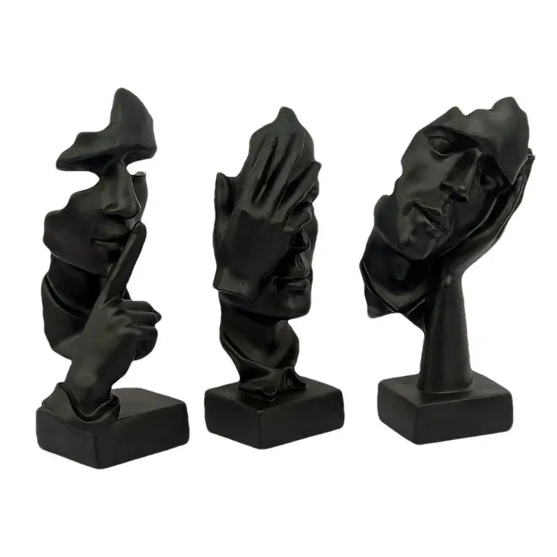 Black Thinker Statue 3pcs Modern Home Collection Statues Abstract Facial Art Resin Ladies Thinker Figurines Set For Living Room