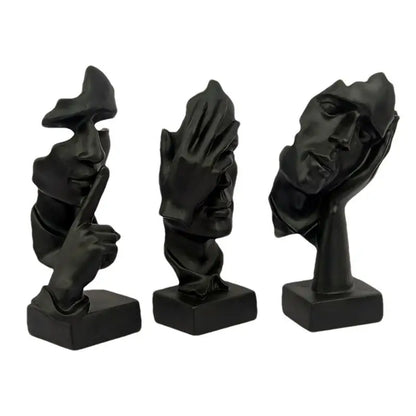 Black Thinker Statue 3pcs Modern Home Collection Statues Abstract Facial Art Resin Ladies Thinker Figurines Set For Living Room