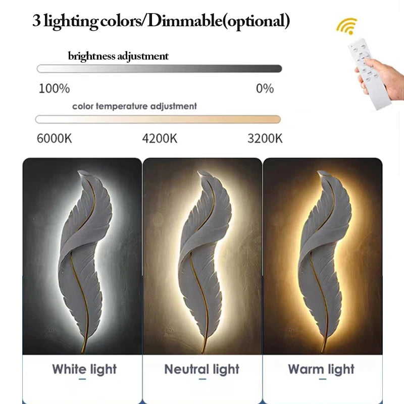 Modern LED Feather Wall Lamps Resin Lamp Bedroom Bedside Living Room Background Wall Hallway Home Decor Lustres Indoor Lighting