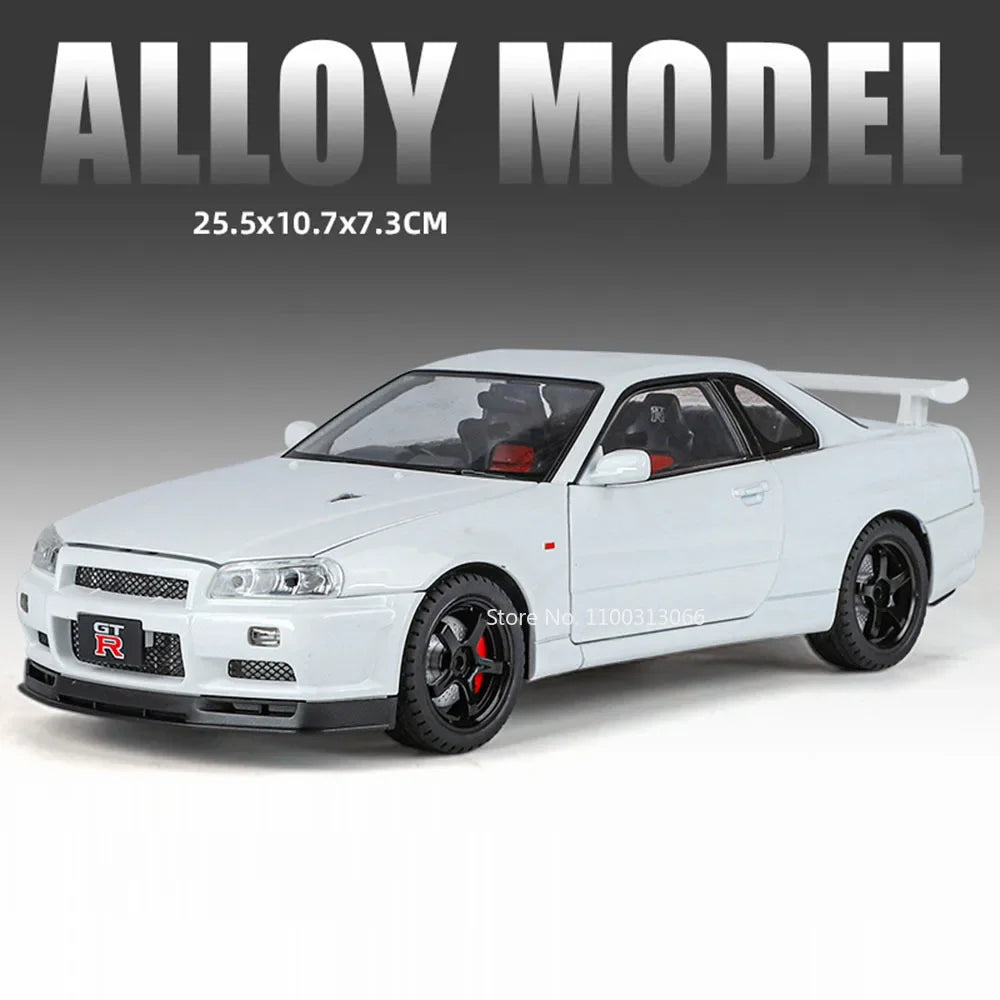 1:18 Alloy Diecast GTR SKYLINE S15 Toys Models Cars 4 Doors Opened Miniature Vehicles with Light Music Car Toddler Kids Gifts
