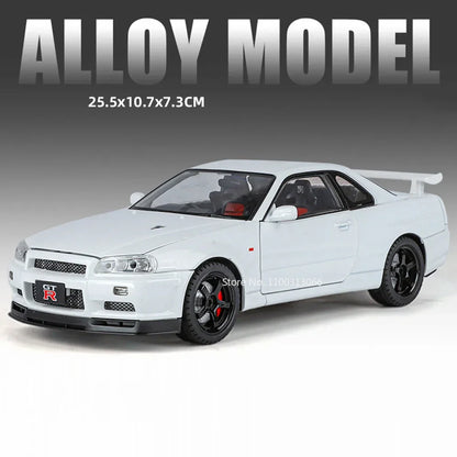 1:18 Alloy Diecast GTR SKYLINE S15 Toys Models Cars 4 Doors Opened Miniature Vehicles with Light Music Car Toddler Kids Gifts