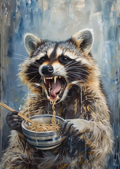 Lamian Noodles Animal Raccoon Hamster Bear Poster Canvas Printing Vintage Animals Kitchen Art Decor Home Dining Room Decoration