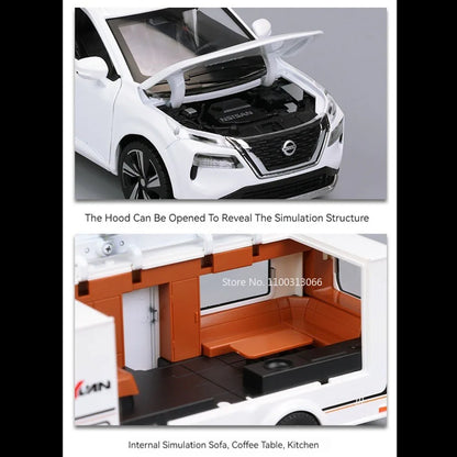 1:32 Scale X-TRAIL Touring Models Toys Miniature Cars Alloy Diecast Rubber Tires Caravans Light Sound Vehicle Child Adult Gifts
