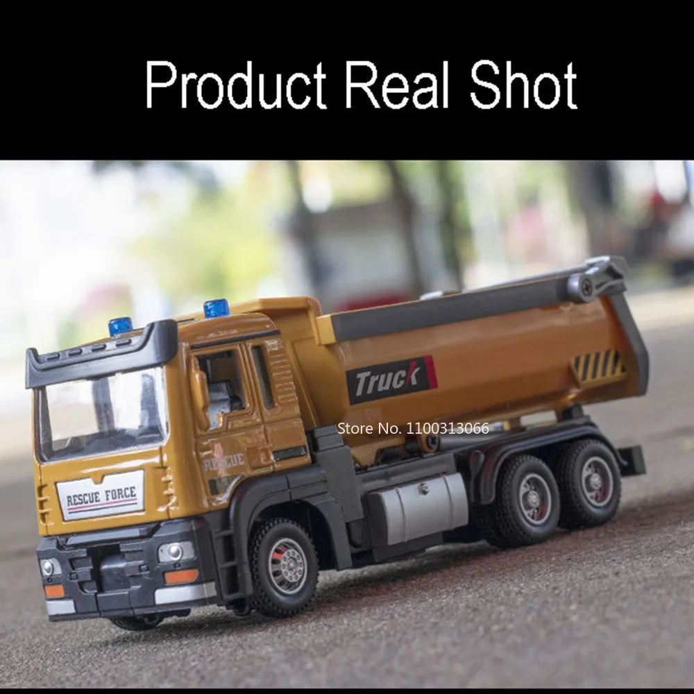 1:32 Tipper Trucks Flatbed Trailer Toys Cars Models Rubber Tires Light Music Dump Truck Pull Back Vehicle Boys Educational Toys