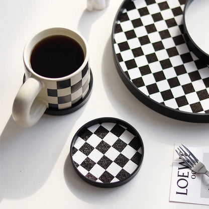 Nordic Ins Black and White Cup Mat Checkerboard Tea Coaster Table Mat Coaster  Nordic Home Decor Desktop Storage