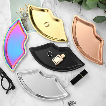 Stainless Steel Lip Shaped Jewelry Tray Ring Watch Necklace Bracelet Display Tray Cosmetic Organizer Desktop Ornament New