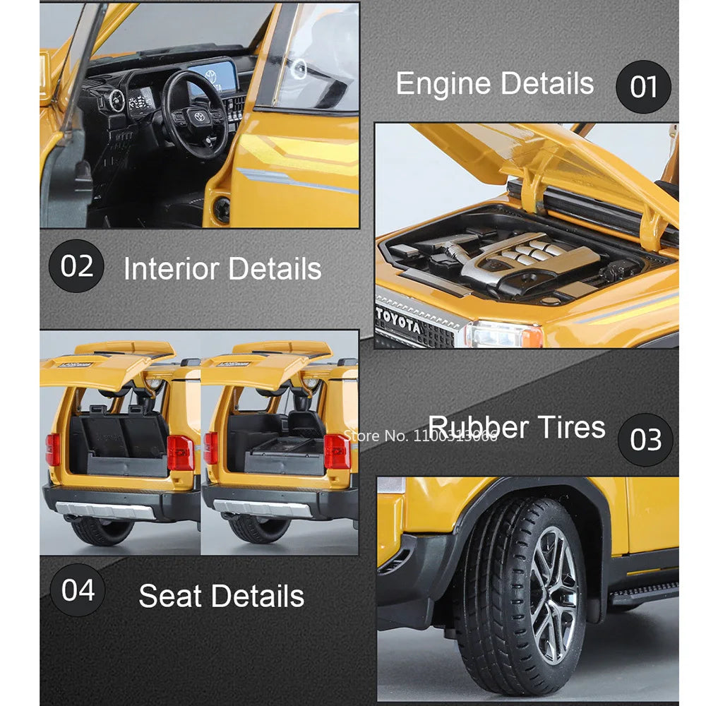 1:24 Scale Prado LC250 Models Cars Toys Alloy Diecast 6 Doors Opened Miniature Vehicles Pull Back Off-road Boys Perfect Gifts