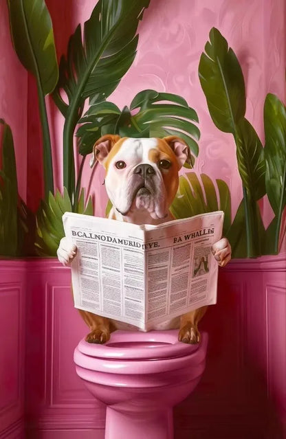 Funny Toilet Animals Black Cat Dog Flamingo Bear Tiger Reading Newspaper Poster Canvas Painting Wall Art Pictures Bathroom Decor