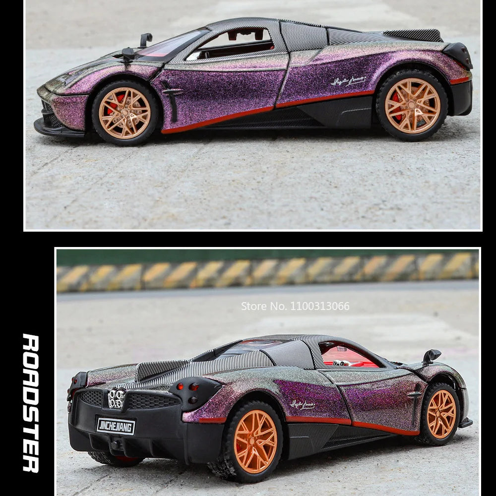 1:32 Pagani Huayra Roadster BC Toy Cars Model Alloy Diecast with Light Music Sports Car 4 Doors Opened Vehicle Toddler Kids Gift