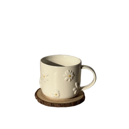Korean ins style simple and gentle embossed mug small fresh adult couple cup romantic daisy coffee cup