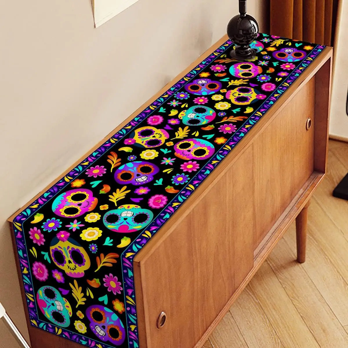 Mexican Day of The Dead Sugar Skull Linen Table Runners Mexico Fiesta Dia De Los Muertos Home Decor Halloween Theme Party Decor
