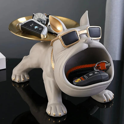 Französische Bulldogge, Tablett, Ornament, cooles großes Maul, Hundestatue, Snacks, Süßigkeiten, Aufbewahrungsbox, Tierharz, Figur, Skulptur, Heimdekoration, Geschenke