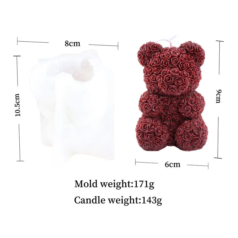 DIY Bear Candle Mold Flowers Foam Love Bear of Roses Candle Mould Choc