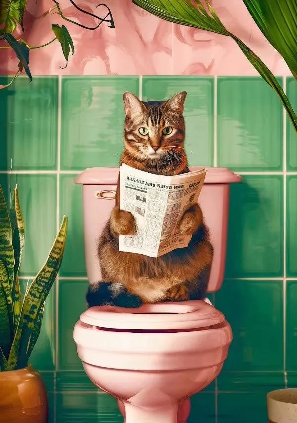 Funny Toilet Animals Black Cat Dog Flamingo Bear Tiger Reading Newspaper Poster Canvas Painting Wall Art Pictures Bathroom Decor