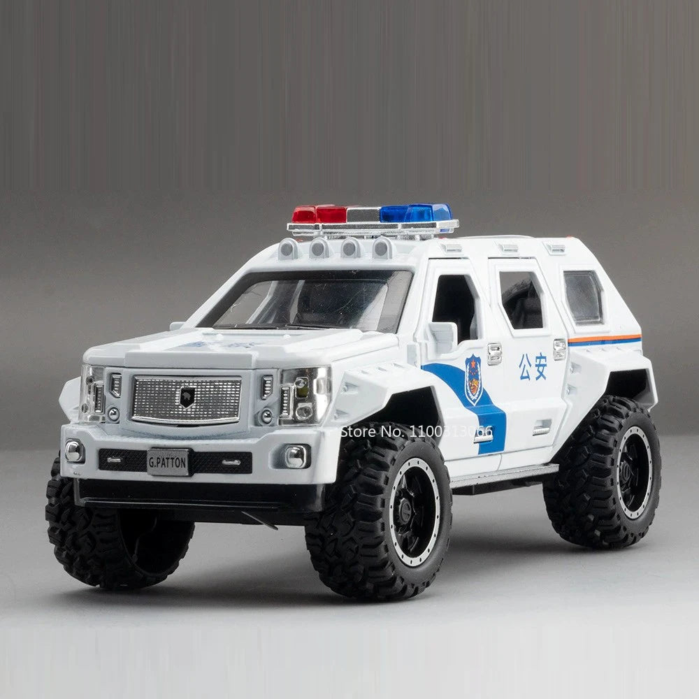 1:24 Scale Alloy QiaoZhiBaDun H2 Police Car Models Toys 6 Doors Opened Vehicles Wheel Pull Back Cars Adult Kids Birthday Gifts