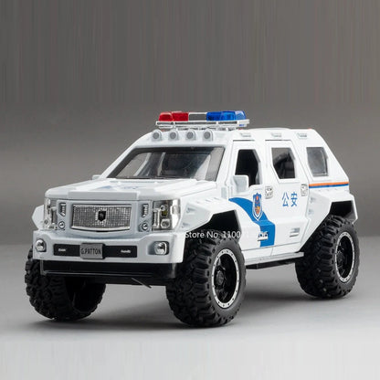 1:24 Scale Alloy QiaoZhiBaDun H2 Police Car Models Toys 6 Doors Opened Vehicles Wheel Pull Back Cars Adult Kids Birthday Gifts