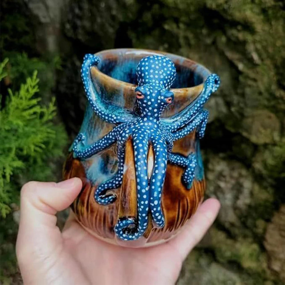 New Deep Blue Octopus Mug Home Deep Blue Octopus Resin Mark Coffee Cup