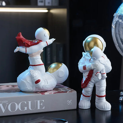 Figurine d'astronaute créative père et fils, décoration de maison, Statue et Sculpture en résine, artisanat, ornements d'armoire de salon de Style moderne