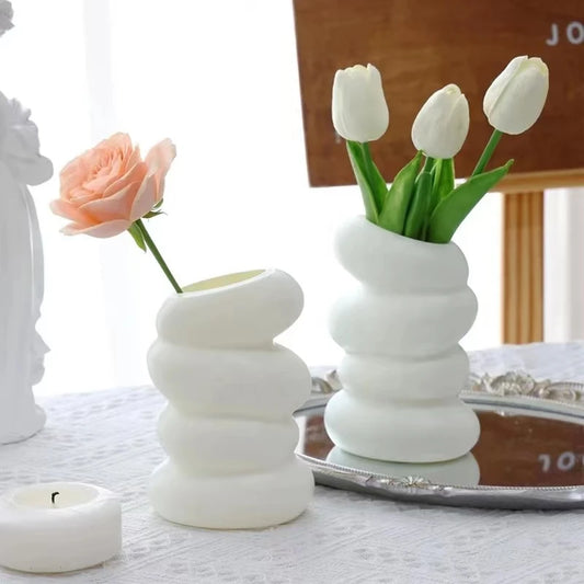 Plastic Spiral Cylinder White Vase Nordic Creative Flower Arrangement Container For Kitchen Bedroom Home Decoration Ornament