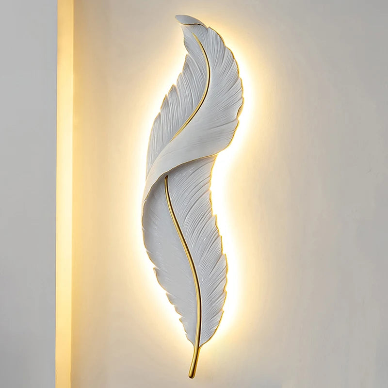 Modern LED Feather Wall Lamps Resin Lamp Bedroom Bedside Living Room Background Wall Hallway Home Decor Lustres Indoor Lighting
