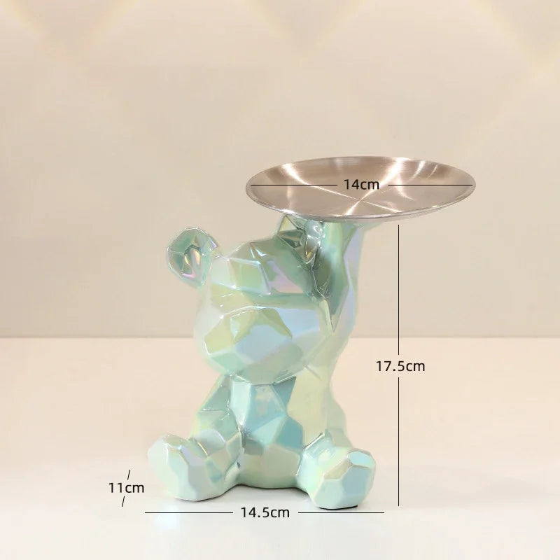 Ceramic Geometric Bear Ornament Coin Bank Home Living Room Desktop Remote Control Key Storage Tray Decorative Statue Gift