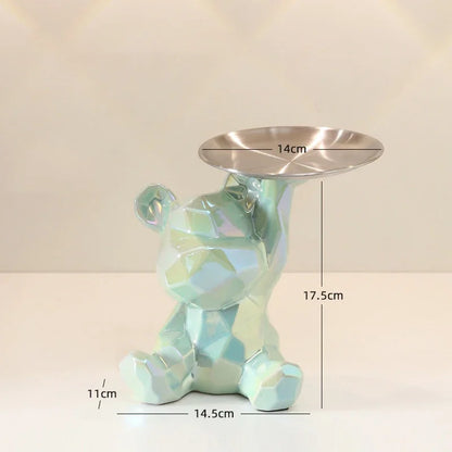 Ceramic Geometric Bear Ornament Coin Bank Home Living Room Desktop Remote Control Key Storage Tray Decorative Statue Gift
