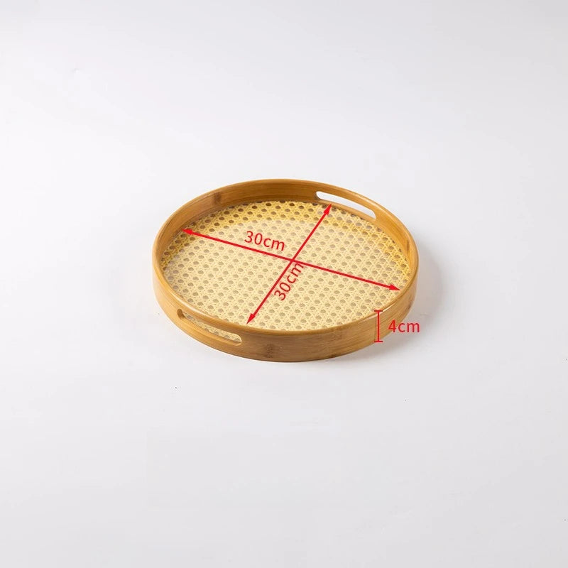 Rattan Bamboo Serving Tray with Handles Decorative Food Serving Trays Basket Serving Tray for Ottoman Coffee Table Kitchen Couch